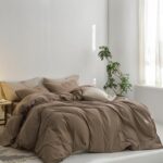 MooMee Bedding Duvet Cover Set 100% Washed Cotton Twill Thick Sturdy Material Super Soft Breathable Durable Casual Look Luxurious Feel (Bombay Brown, King)