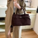 Suede Tote Bag for Women Slouchy Work Bag Large Capacity Top Handle Bag Faux Suede Bag Shoulder Hobo Bag Handbag