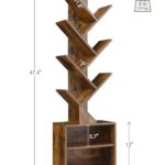 SUNMORY 6 Tier Tree Bookshelf, Small Bookcase with Storage Cabinet, Modern Tall Narrow Bookshelves Organizer, Floor Standing Book Shelf for Bedroom/Living Room/Home Office/Corner, Rustic Brown