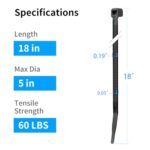 XINGO 18 inch Brown Zip Ties Heavy Duty (100 Pack), Black, 60lb Tensile Strength, UV Resistant Cable Ties for indoor and outdoor use