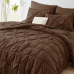CozyLux Brown Comforter Queen Size Set- 7 Pieces Comforters Queen Size, Pintuck Bed in A Bag Pinch Pleat Bedding Sets with All Season Comforter, Flat Sheet, Fitted Sheet and Pillowcases & Shams
