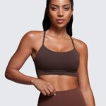 CRZ YOGA Butterluxe Womens Y Back Sports Bra – Padded Racerback Low Impact Spaghetti Thin Strap Workout Yoga Bra Hot Fudge Brown Small