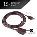 GE 3-Outlet Extension Cord with Multiple Outlets 15 Ft Extension Cord Power Strip 2 Prong 16 Gauge Twist-to-Close Safety Outlet Covers Outdoor Extension Cord Outlet Extender UL Listed Brown 51957
