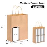 OUTUXED 35pcs Gift Bags, Brown Paper Bags with Handles, 7.1×3.6×9.3in Medium Size Kraft Paper Bags for Retail, Gift Wrapping, and Shopping