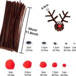 Whaline 350 Pcs Christmas Pipe Cleaners Set Including 100 Pcs Brown Craft Chenille Stems, 100 Pcs Multi Sized Wiggle Googly Eyes and 150 Pcs Pompoms for Christmas Craft Party DIY Art Supplies