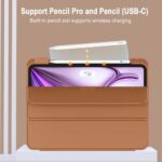 ZryXal New iPad Air 13 Inch Case M2 2024 with Pencil Holder, Smart iPad Case [Support Pencil Pro and Pencil(USB-C)], Support Touch ID and Auto Wake/Sleep (Brown)
