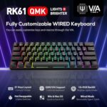 RK ROYAL KLUDGE RK61 Wired 60% Mechanical Gaming Keyboard Programmable QMK/VIA RGB Backlit 61 Keys Ultra-Compact Hot Swappable Brown Switch Black