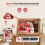 Frameo 10.1″ Digital Picture Frame, Brown Wood Smart WiFi Digital Photo Frame with 1280×800 HD IPS Touch Screen 32GB Memory Auto-Rotate Wall Mounted Slideshow, Share Photos/Videos from Phone Remotely