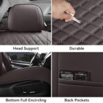 Sxikin Car Seat Covers Full Set Coffee,Luxury Faux Leather Car Seat Covers Waterproof Non-Slip Seat Protector Universal Fit for Most Cars SUVs Trucks Pick-ups,Brown Car Accessories Interior