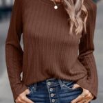 Dokotoo Womens Blouses Fall Outfits for Women 2024 T Shirts for Women Crewneck Business Casual Women’s Long Sleeve Trendy Tops Ladies Womens Tops Dressy Casual Blouses Coffee