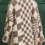 SELINK Women’s Cardigan Sweater Vintage Coffee Open Front Mixed Checkered Pattern Chunky Knit Plaid Long Sleeve Daily Outwear M