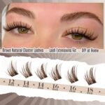 Brown Lash Clusters Kit Wispy Eyelash Clusters Brown Lash Extension Natural Eyelash Extension Kit with 12-18MM Brown Individual Lashes Lash Bond and Seal & Lash Applicator