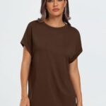 AUTOMET Womens Tops Oversized Business Casual Shirts Loose Fit Short Sleeve Tshirts Summer Clothes Fashion Trendy Outfit Brown M