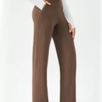 DLOODA Womens Wide Leg Yoga Pants Casual Work Dress Pants Lounge Sweatpants High Waist Comfy Loose Trousers with Pockets Brown