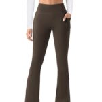COPYLEAF Womens Yoga Pants with Pockets High Waisted Flare Leggings Bell Bottom Yoga Dress Pants Seamless Bootcut Pants(Brown M)