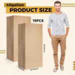 Humyoun 15 Pack 40 Gallon Brown Paper Lawn and Refuse Bags Yard Waste Bags Extra Large Brown Paper Leaf Bags Lawn Bags Heavy Duty Self Standing Trash Bags for Home Yard Garden Indoor Outdoor Fall