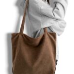 Iioscre Corduroy Tote Bag for Women,Hobo HandBags with Zipper,Large Capacity Casual Shoulder Handbags with Inner Pockets