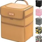 HOTOR Car Trash Can with Lid, Brown Car Trash Bag Hanging with Storage Pockets, 100% Leak-Proof Car Garbage Can with Adjustable Straps, Magnetic Snaps, Waterproof Car Garbage Bin for Interior Car