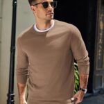 COOFANDY Knit Sweater Men Slim Fit Long Sleeve Classic Pullover Soft Casual Dress Sweater Light Brown