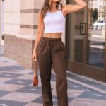 AUTOMET Women’s Wide Leg Sweatpants Fleece Lined Baggy Straight Leg Lounge Pants Fall Outfits Athletic Joggers with Pockets Brown S