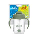 Dr. Brown’s Milestones Baby’s First Straw Cup, Training Cup with Weighted Straw, 9oz/270mL, Olive Green, BPA Free, 6m+