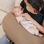 Konssy 2 Pack Muslin Nursing Pillow Covers, Soft and Adorable Nursing Cover for Breastfeeding Pillows, Pillow Slipcover for Baby Girls Boys Newborn(Brown,Cream)