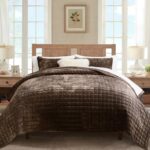 RECYCO Luxury Velvet Quilt Queen Size, Ultra Soft Velvet Bedding Sets, Lightweight Quilted Velvet Comforter Set, Channel Stitch Oversized Bedspread Coverlet with 2 Pillow Shams, Walnut Brown