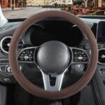 Binsheo Brown Suede Steering Wheel Cover, Breathable Non-Slip Sweat-Proof Wear-Resistant No Pilling, Warm in Winter and Cool in Summer, Universal 15 inch