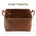 GIB Wicker Storage Baskets for Shelves with Handles 4 Pack, 15″x10″x8″ Hand Woven Decorative Rectanguler Baskets Bins Organizer for Blankets Clothes Laundry Bathroom Nursery Picnic, Brown
