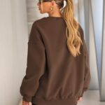 EFAN Womens Oversized Sweatshirts Hoodies Fleece Crewneck Sweaters Casual Tops Comfy Fall Fashion Outfits Winter Clothes 2025 Brown L