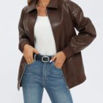 AUTOMET Womens Oversized Leather Jackets Zip Up Coats Faux Motorcycle Bomber Outfits Fall Trendy Fashion Winter Clothes 2025 Brown M