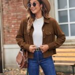 Zeagoo Womens Shacket Cropped Corduroy Button Down Winter Jacket Long Sleeve Crop Trendy Outfits Coat Tops