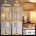 OYEARS 3-Way Dimmable 22” USB A+C Touch Control Table Lamp Set of 2 with Nightlight for Living Room Bedroom Farmhouse Bedside Nightstand Lamps (Brown, Bulb Included)