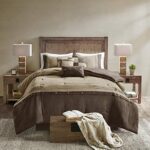 Madison Park Boone Cozy Comforter Set, Faux Suede, Deluxe Hotel Styling All Season Down Alternative Bedding Matching Shams, Decorative Pillow, King (104 in x 92 in), Rustic Brown 7 Piece