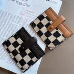 TURBOOST Cute Slim Card Holder Canvas Front Pocket Checkered Wallet, Small Credit Card Case for Women (Brown)