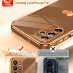 LeYi for Samsung A15 5G Case: with Tempered Glass Screen Protector [2 Pcs]+ Full Camera Lens Protection, Love Heart Plating Luxury Soft TPU Shockproof Case for Galaxy A15 5G, Brown