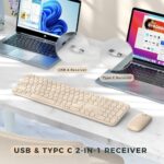 seenda Wireless Keyboard and Mouse, USB & Type C 2-in-1 Receiver, Full Size Brown Wireless Keyboard Mouse Combo, Compatible for Windows 7/8/10/11, MacBook Pro/Air, Laptop, Desktop, PC – Khaki