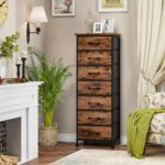 Fixwal Tall Dresser for Bedroom, Storage Dresser Organizer with 7 Fabric Drawers, Nightstand Furniture in Closet, Entryway, Hallway, Rustic Brown Wood Grain Print