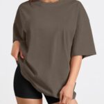Trendy Queen Womens Oversized Summer T Shirts Business Casual Dressy Shorts Sleeves Tops Beach Vacation Fashion Clothes Brown M