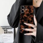 XQAGU Cute Phone Case for iPhone 16 Case Amber Leopard Full Camera Protective Slim Shockproof Aesthetic Phone Case-Brown Leopard