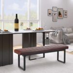 STHOUYN 58” Padded Dining Table Bench Pair of 2 for 6-8 Person, Faux Leather Indoor Cushioned Bench, Extra Long Bench for Dining Room Table, Bedside Bench, Shoe Bench, Entryway Bench (Brown, 58″)