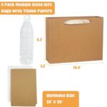 6 Pack Medium 10.5″x4″x8.1″ Brown Gift Bags with Tissue Papers, Kraft Shopping Bags with Ribbon Handles, Retail Wrapping Bag Set for All Occasions