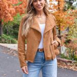 AUTOMET Womens Faux Leather Jackets Suede Fall Fashion 2025 Outfits Winter Clothes Open Front Cropped Coat Outwear Brown XL