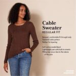 Amazon Essentials Women’s Lightweight Long-Sleeve Cable Crewneck Sweater (Available in Plus Size), Dark Chestnut Brown Heather, Large