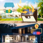 Solar Lights Outdoor 2 Pack, 140LED/3 Modes Motion Sensor Lights Solar Powered, Wireless IP65 Waterproof Solar Wall Lights Outdoor Lights, Bright for Deck Fence Patio Front Door, White Light (Brown)