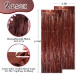 Voircoloria 2 Pack Brown Foil Fringe Backdrop Curtains, Tinsel Streamers Party Decorations, Fringe Backdrop, Door Shimmer for Thanksgiving Day or Birthday Party