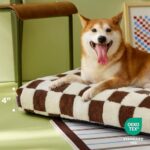 Lesure Dog Beds Large Sized-Thick Shredded Chopped Foam Pet Bed Indoor with Removable Cover, Cute Modern Fuzzy Plush & Anti Slip Bottom, Brown