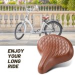 Wide Bike Seat for Men and Women Comfort – Vintage Brown Bike Saddle for Cruiser and Classic City Bikes, Waterproof Brown Bicycle Seat Cushion