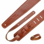 Nefelibata Guitar Strap, 2.5″ Wide Full Grain Leather Guitar Straps with Foam Padding and Cable Storage Loop, for Kids, Men and Women, for Acoustic, Bass and Electric Guitars-Reddish Brown