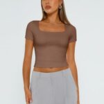 Trendy Queen Tshirts Shirts for Women Double Lined Going Out Crop Tops 2025 Spring Summer Workout Y2k Clothes Beach Fashion Coffee M